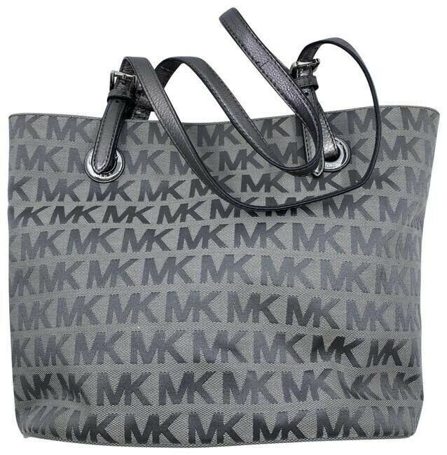 michael kors bag all over logo medium gray silver jacquard fabric tote