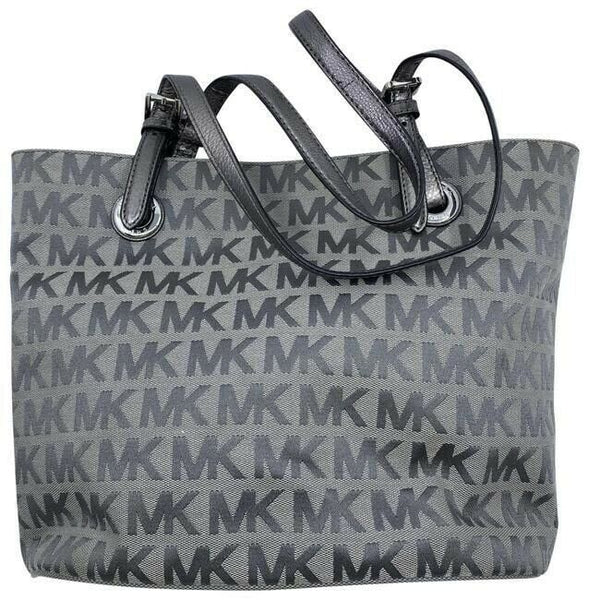 michael kors bag all over logo medium gray silver jacquard fabric tote