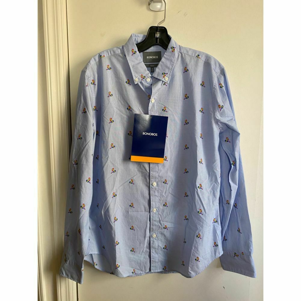 BONOBOS Light Blue Printed Long Sleeve Button Down Shirt Size M