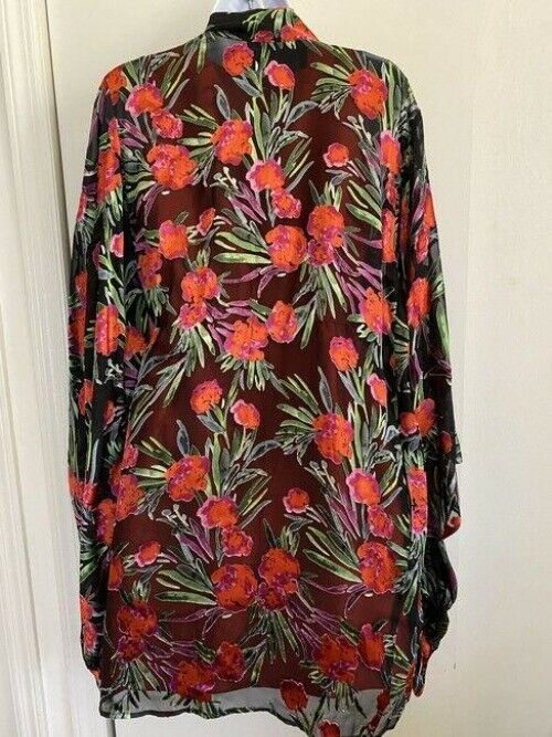 nicole miller black green red new floral burn out tops msrp tunic