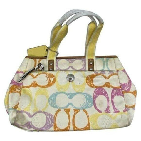 Coach Women's White Yellow Medium Fabric Tote Bag