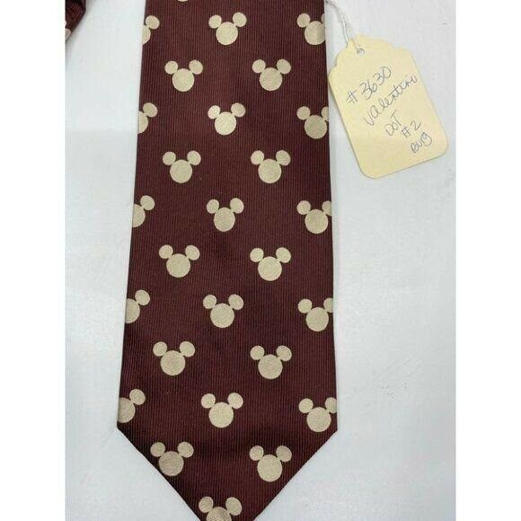 NWOT Disney Novelty Brown Beige Neck Tie 100% Silk