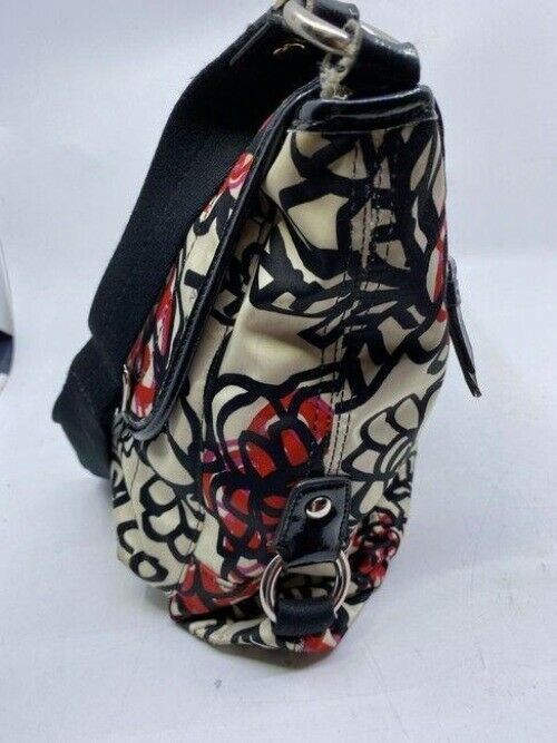 coach tote black white red fabric messenger bag