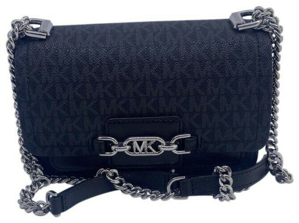 Michael Kors New Ginny Medium Logo Black Coated Canvas Cross Body Bag