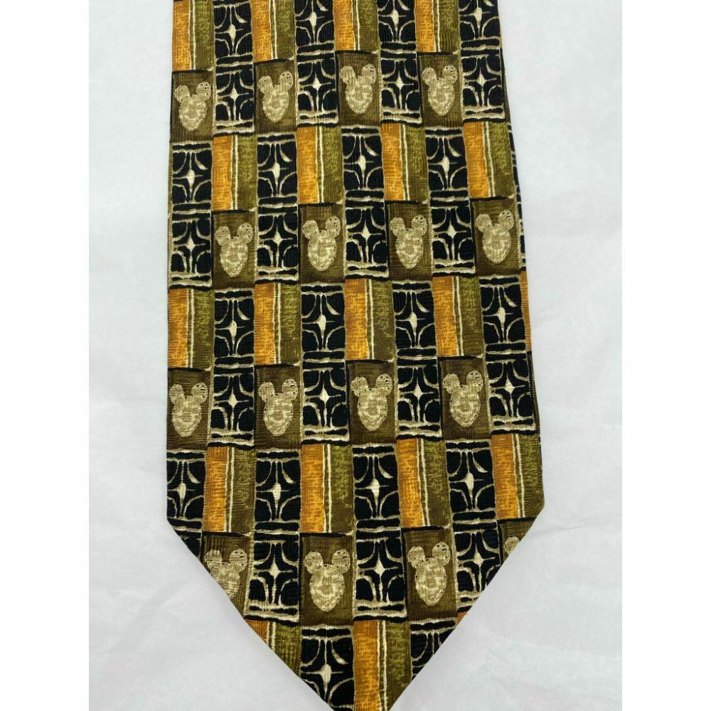 MICKEY MOUSE Disney Neck Tie Black Green Orange Hand Made 100% Silk