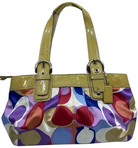 coach bag purple blue red fabric tote