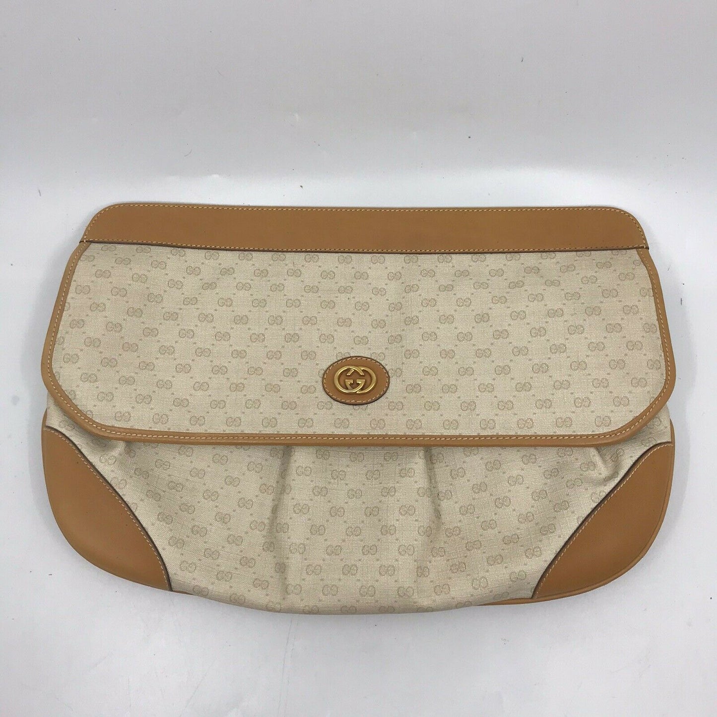 GUCCI Vintage Beige All Over Logo Clutch Bag