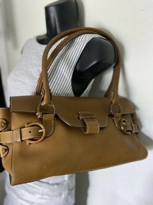 salvatore ferragamo vintage tan leather shoulder bag