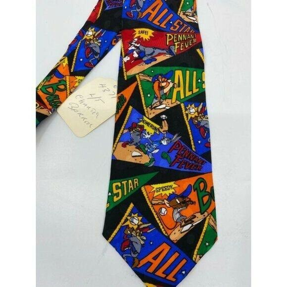 NWOT Looney Tunes Neck Tie Black Green Blue Silk