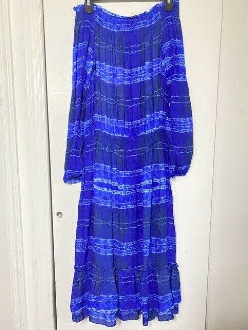 nicole miller blue new tie dye off the shoulder msrp