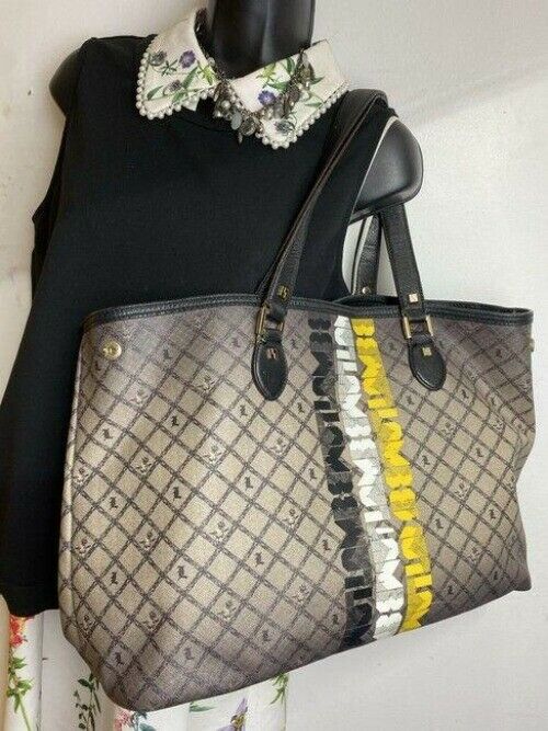 lamb shopping xl l black tan coated canvas tote