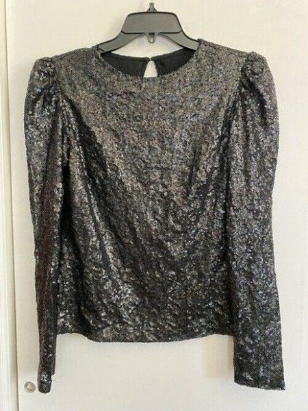 nicole miller black new sequined puff sleeves msrp blouse