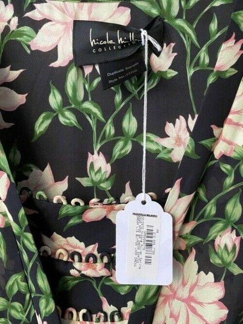 Nicole Miller Black Green Pink New Floral Msrp Short Casual Dress