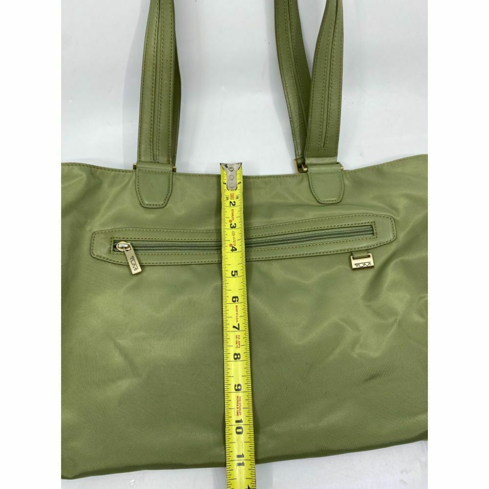 TUMI Green Nylon Tote Bag Large Size w/ Leather Trim Good Condition