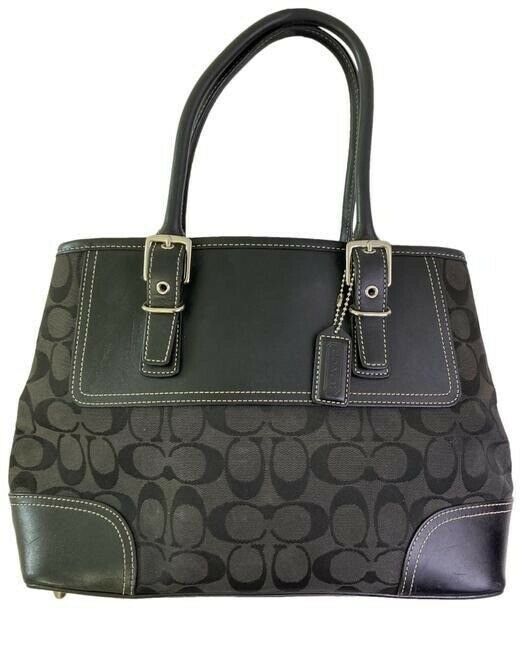 coach bag gray black fabric tote