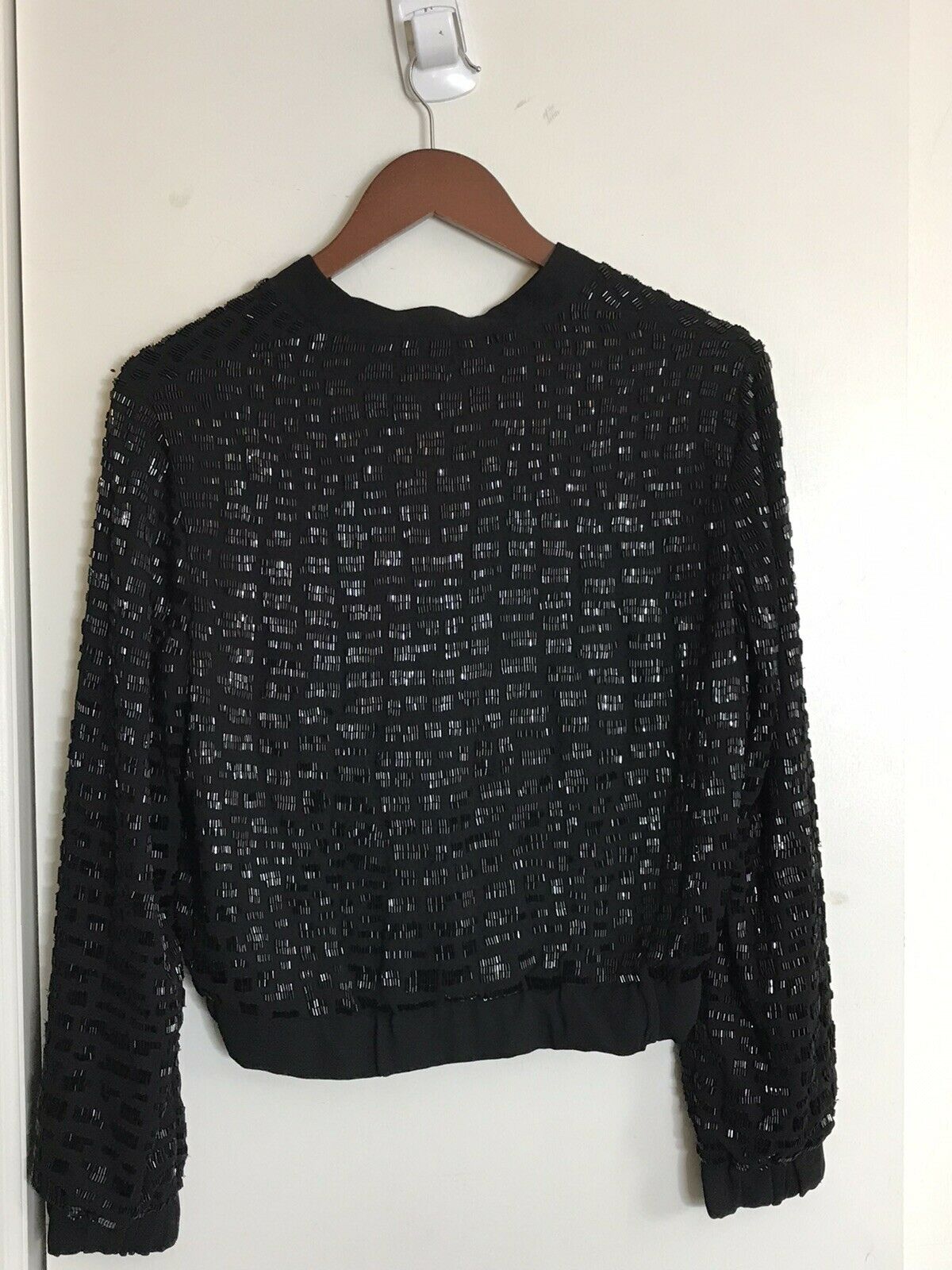 ROSA CHA Black Beaded Bomber Jacket size Small