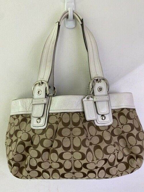 coach bag white brown fabric tote