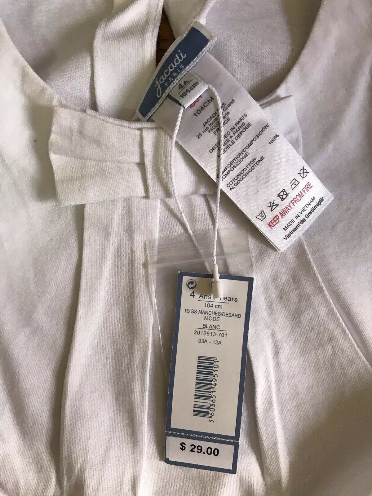 NWT! Lot Of 2 JACADI White Cotton Tops 4 Yrs