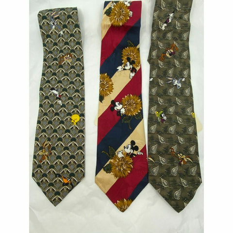 New Lot of 3 Neck tie Disney, Looney Tunes Olive Green Red Total Msrp 75