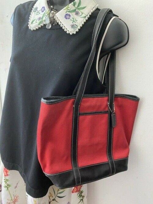 coach large red black nylon shoulder bag