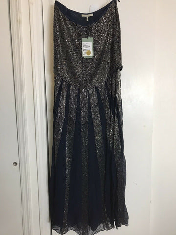 ROSA CHA Strapless Beaded Navy Long Gown size 2