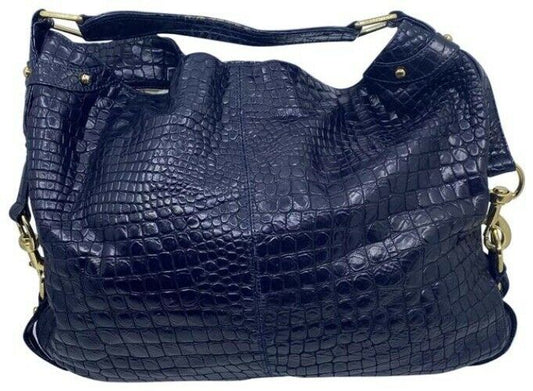 Rebecca Minkoff Croc Embossed Black Leather Shoulder Bag