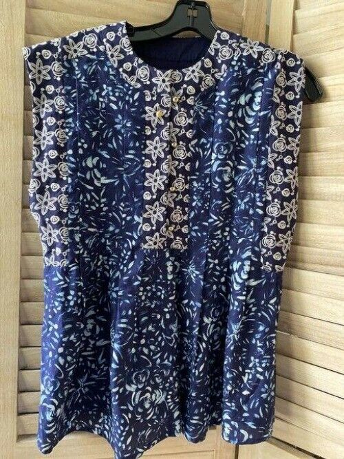 Nicole Miller navy white floral msrp small blouse