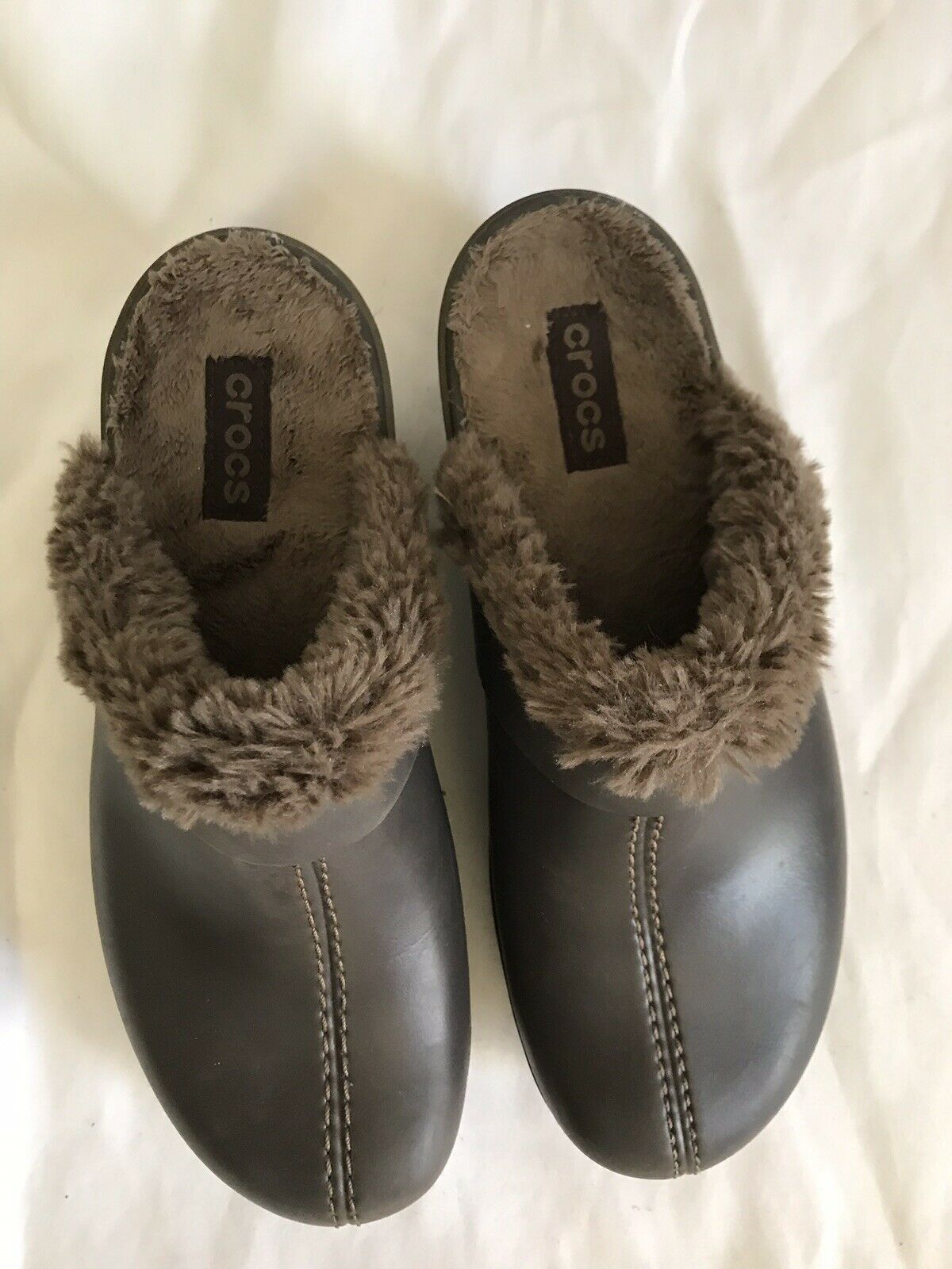 CROCS Brown Faux Fur Lined Clogs