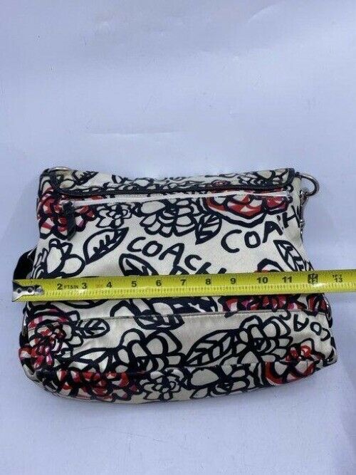 coach tote black white red fabric messenger bag
