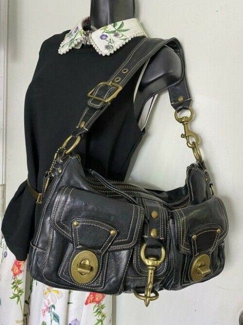 coach large black leather shoulder bag