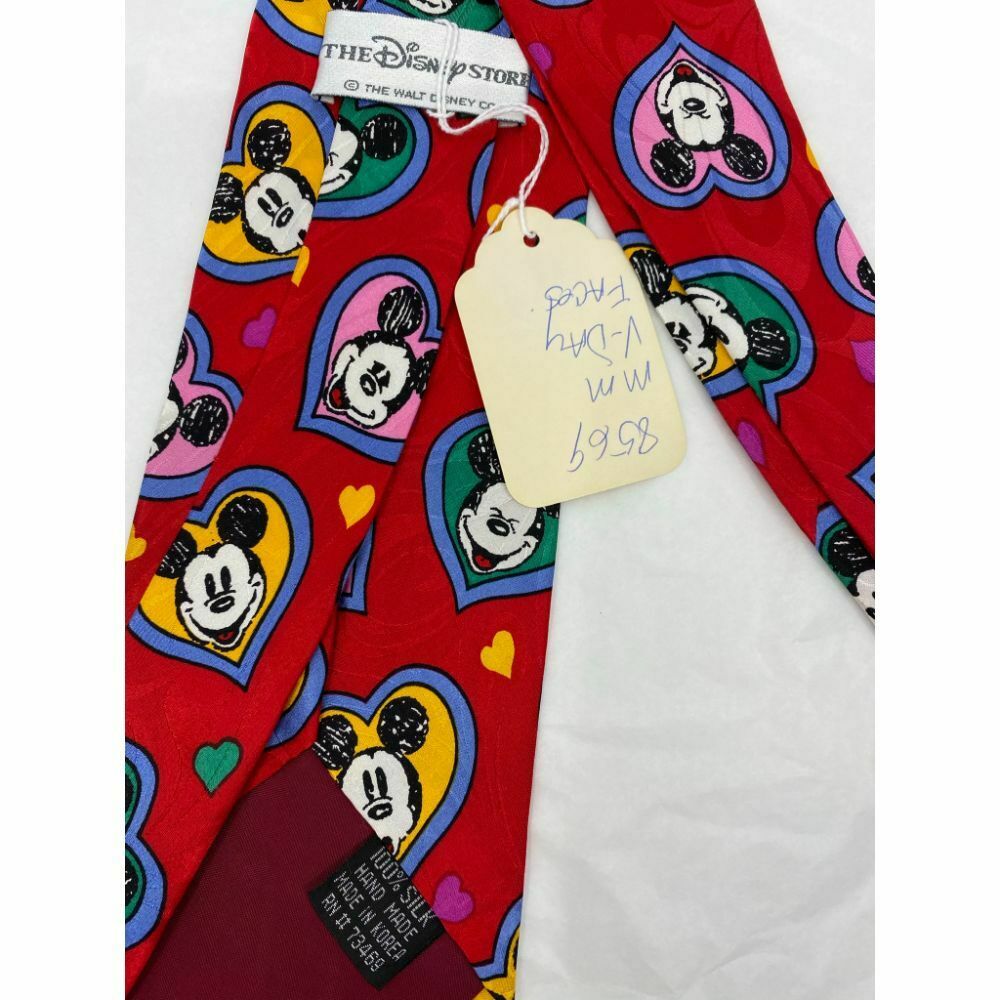 New! MICKEY MOUSE Disney Neck Tie Red Multicolor 100% Silk Handmade