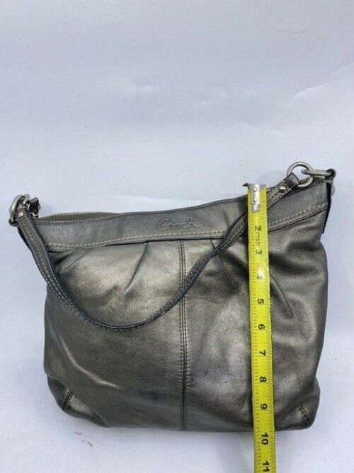 coach large silver gray leather shoulder bag