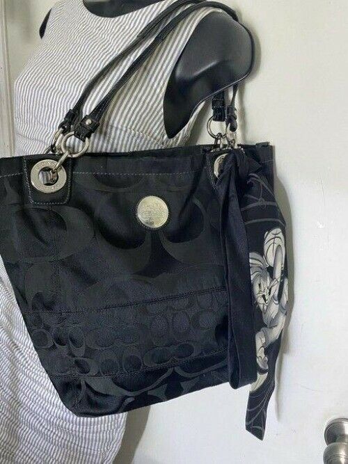 coach w w detachable specialty tie accent black shoulder bag