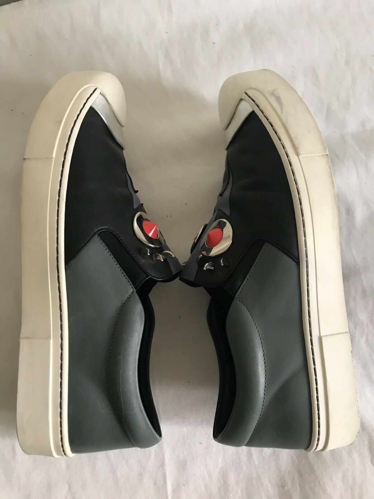 Fendi Studded Monster Face Slip On Sneakers