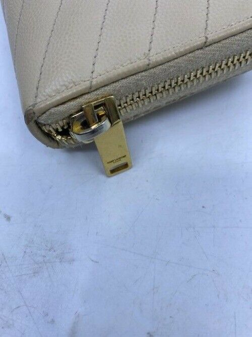 Saint Laurent Beige Monogram Zip Around Wallet