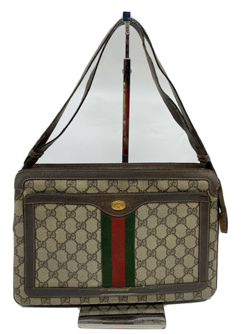 GUCCI Vintage  Brown Canvas/  Leather Shoulder Bag W Adjustable Strap