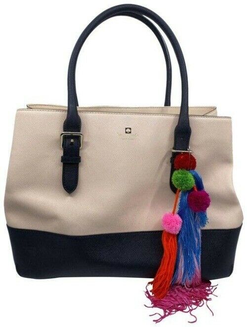 kate spade shopping xl w saffiano w detachable cream black leather tote
