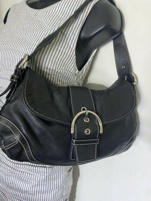 coach medium bag handbag black leather shoulder bag