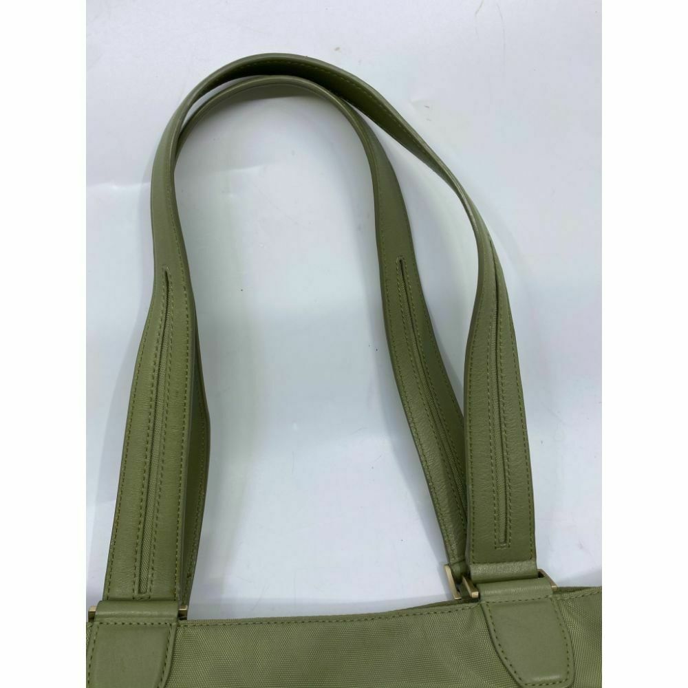 TUMI Green Nylon Tote Bag Large Size w/ Leather Trim Good Condition