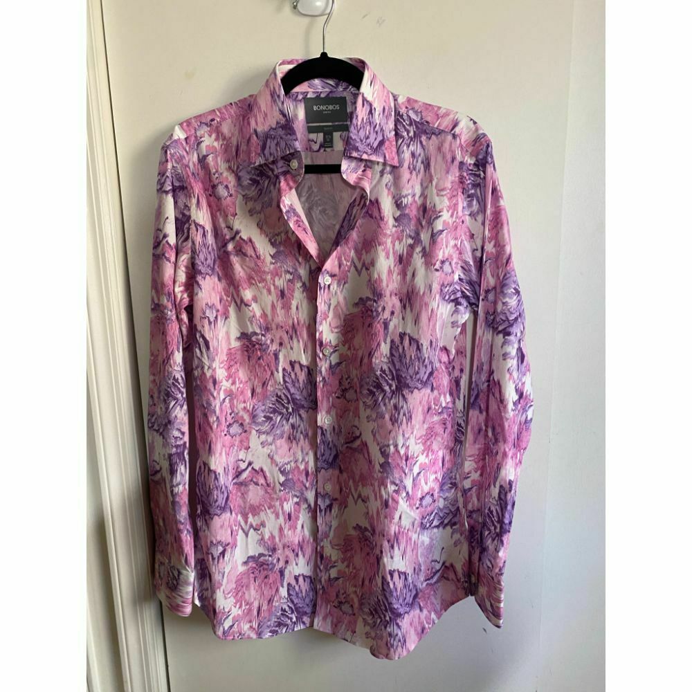 BONOBOS Pink Purple Printed Long Sleeve Button Down Shirt Size 15.5