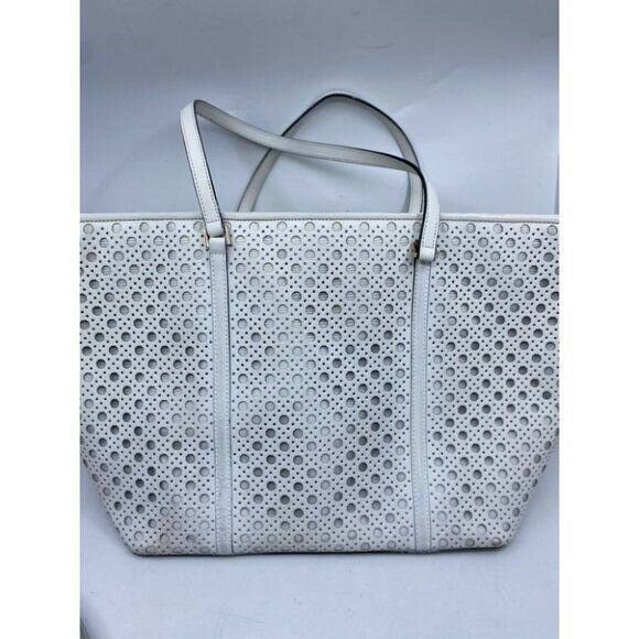 KATE SPADE XL White Leather Laser Cut Tote Bag