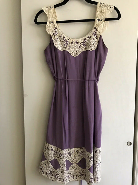 Milly Purple Silk Slip Dress With Crochet Trim Sz 4