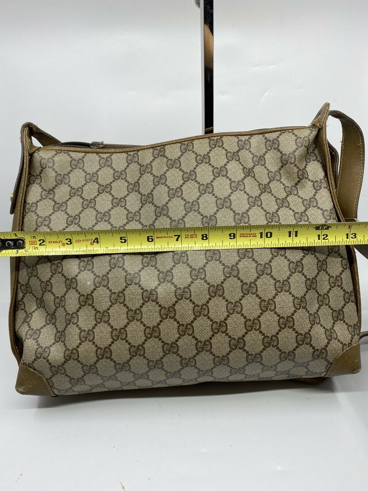 GUCCI Vintage Brown Coated Canvas/ Leather Shoulder Bag