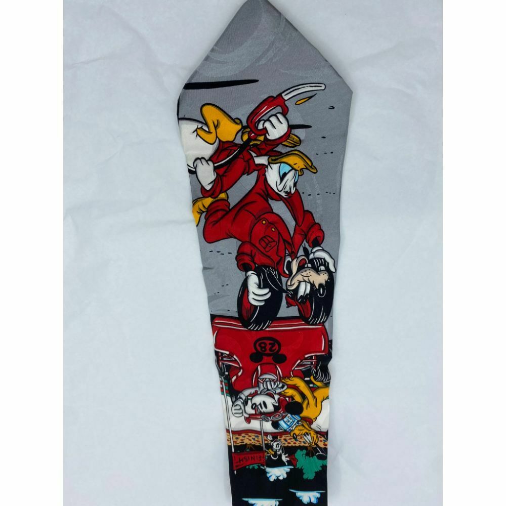 MICKEY MOUSE Disney Neck Tie Gray Red Orange Hand Made 100% Silk