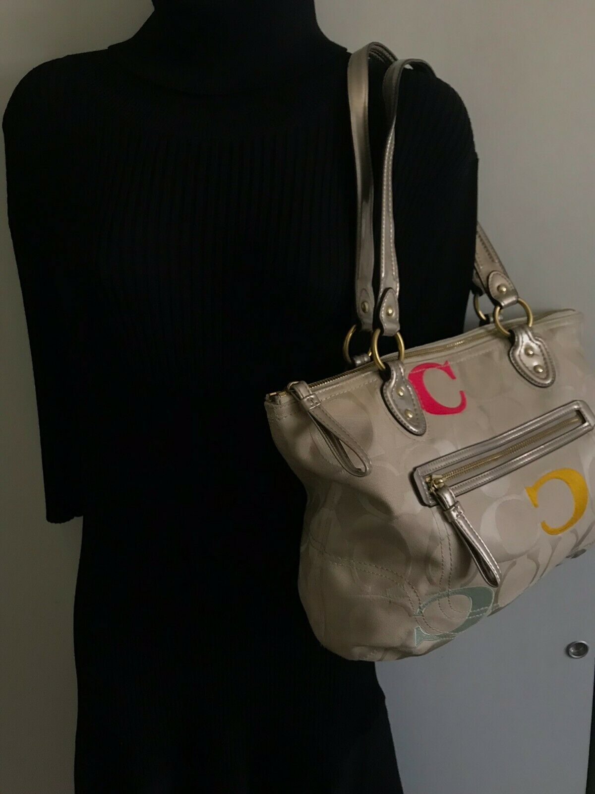 COACH Medium Interwoven Jacquard Bag - Tan