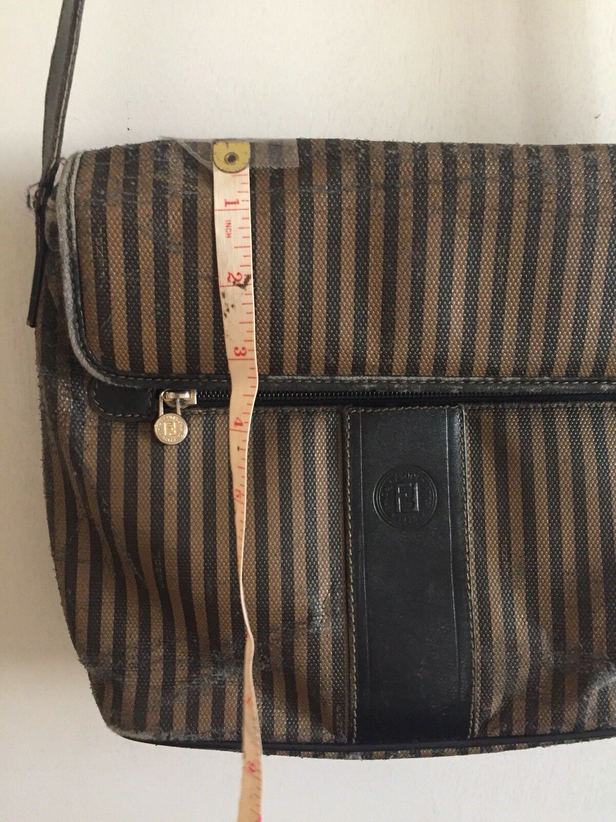 Vintage FENDI Brown/ Mahogany Stripe Flap Crossbody Bag
