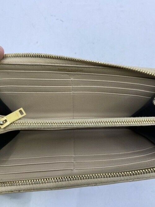 Saint Laurent Beige Monogram Zip Around Wallet