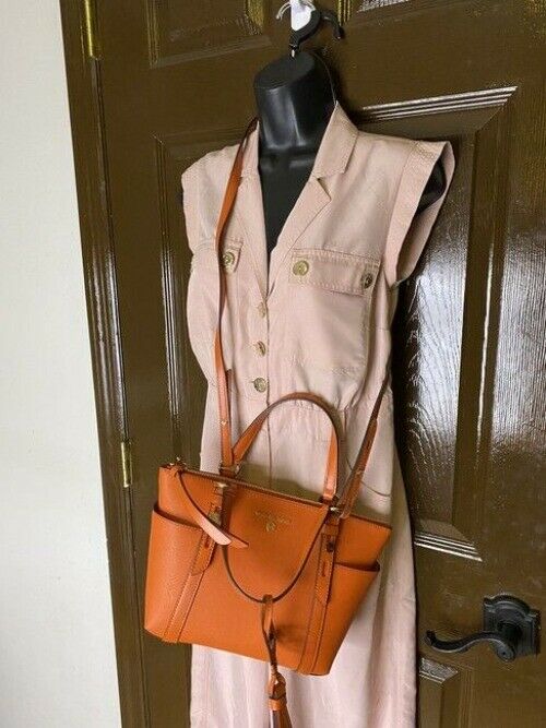 Michael Michael Kors Small Sullivan Convertible Top Zip Tote Orange Leather Cros
