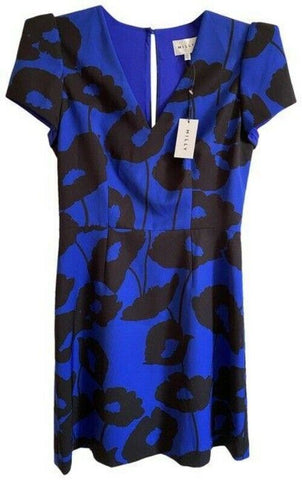 milly blue black new printed msrp short formal dress