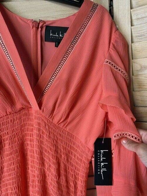 Nicole Miller Coral New Ruffled Small Msrp Short Casual Dress